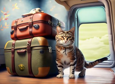 kat vertrekt op reis met veel bagage